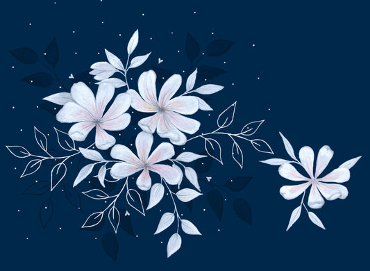 Large white floral on a navy background