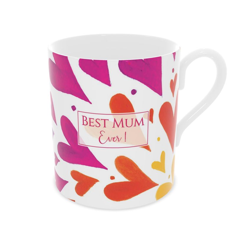 Best Mum Ever - Rainbow Hearts - Bone China Mug
