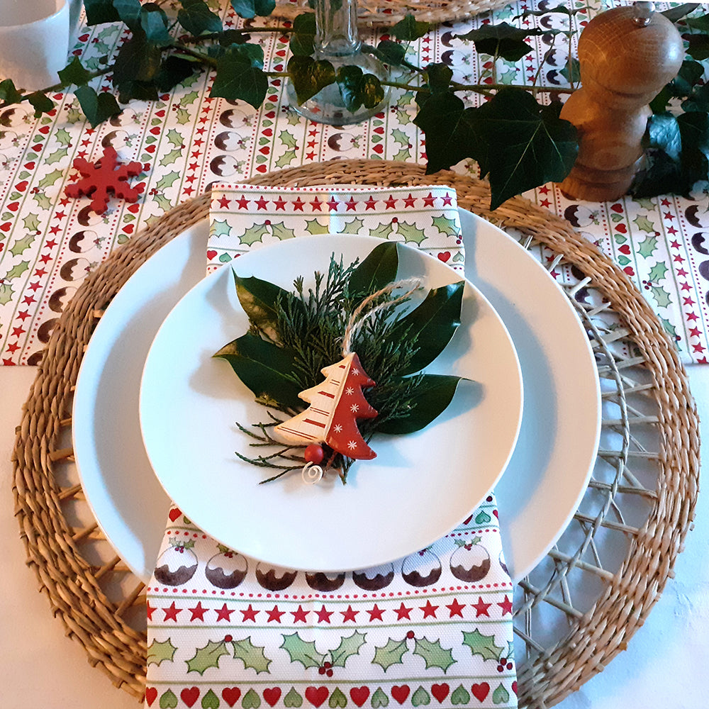 Napkin with Christmas icons in a place setting