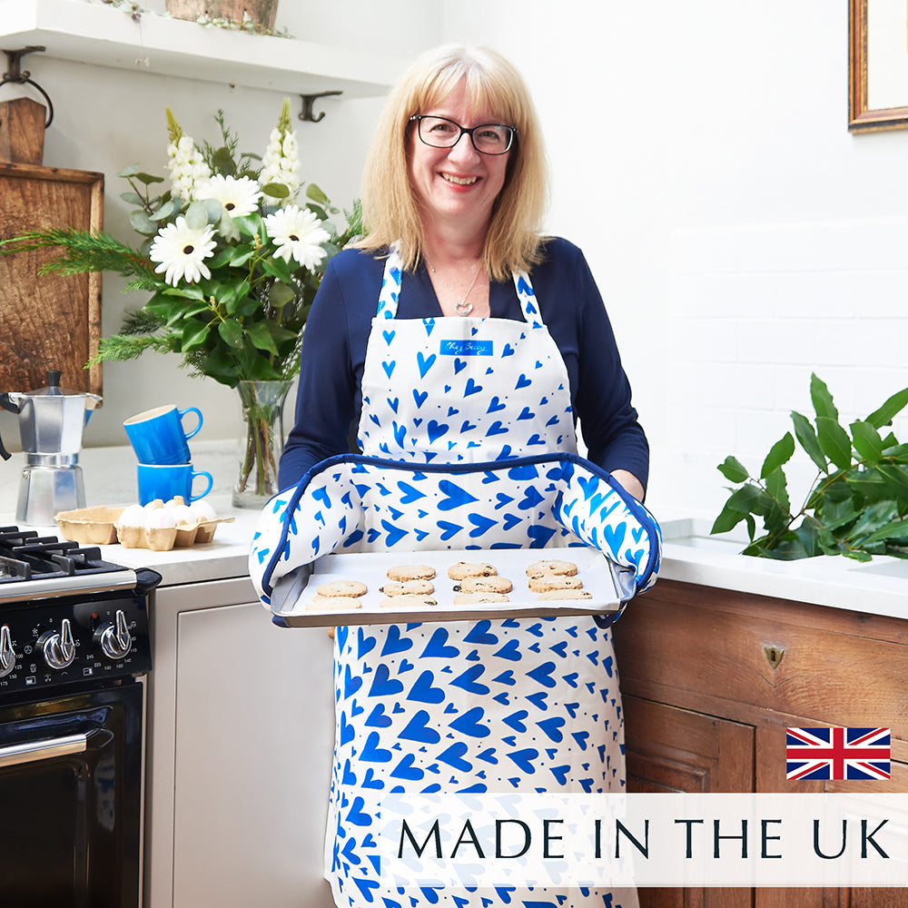 Blue Hearts apron, made in the UK