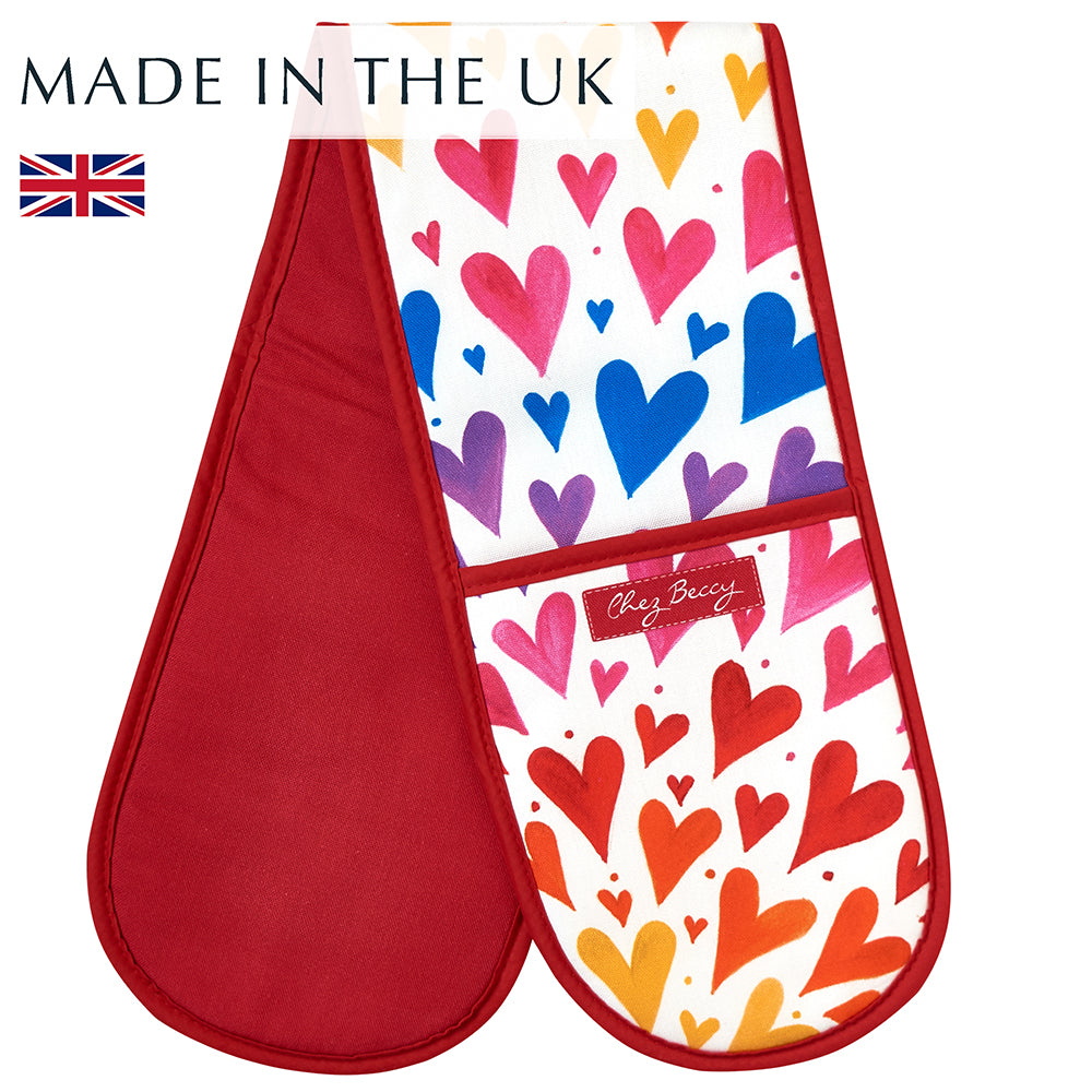 Colourful Rainbow Hearts Oven Glove, made in the UK