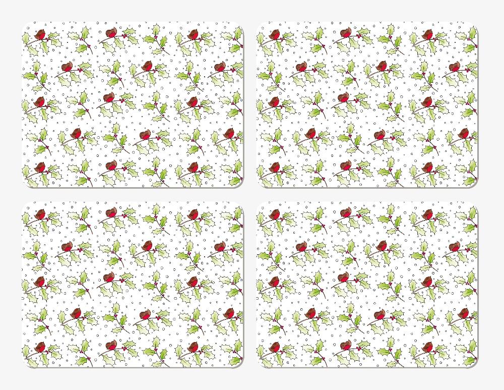 Set of 4 Christmas Robins Placemats