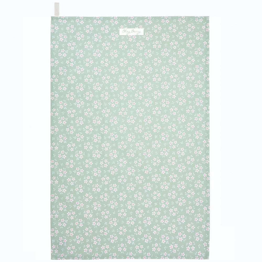Green Ditsy Floral Tea Towel