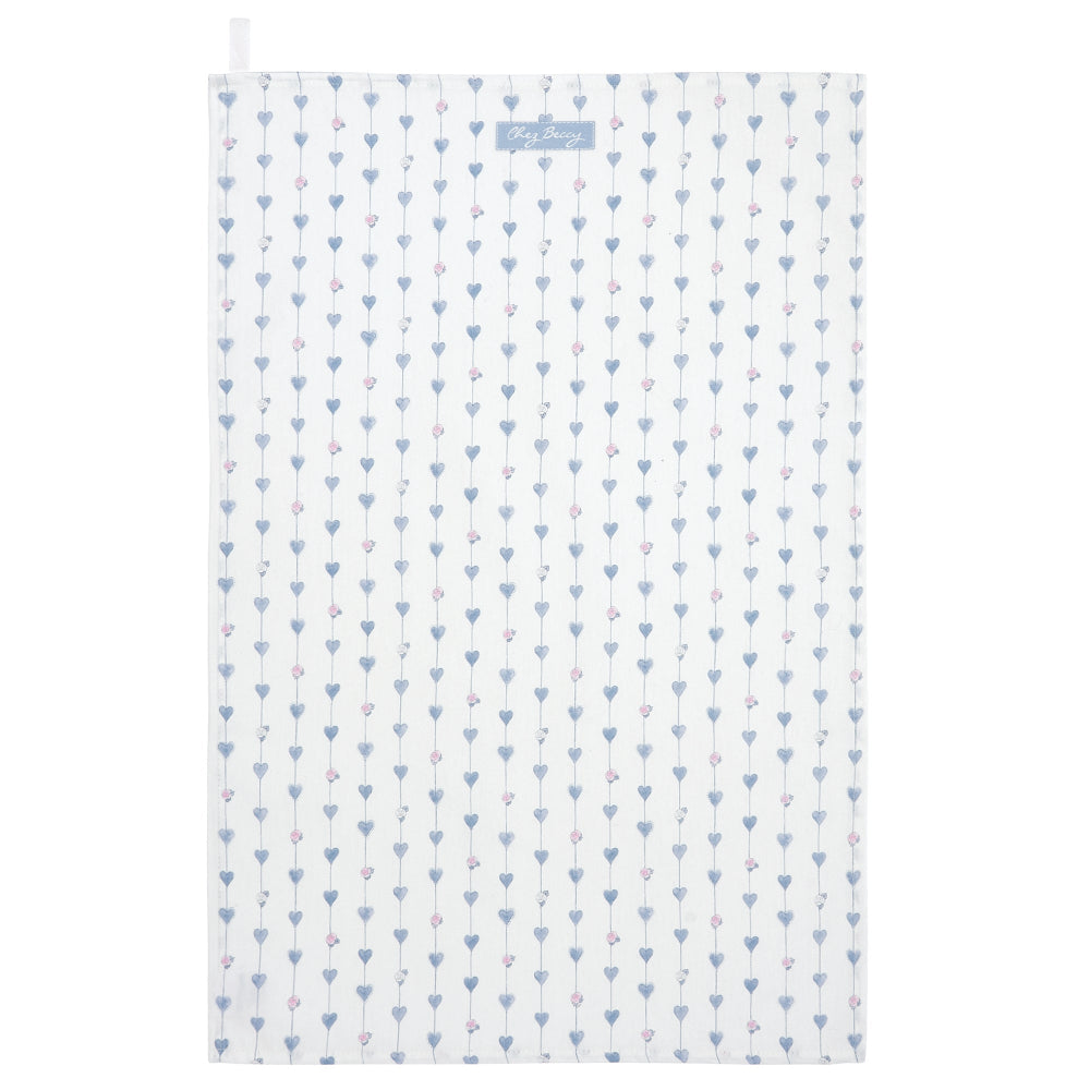 Grey Hearts and Roses tea towel made from 100% half panama cotton with delicate hearts and roses botanical design