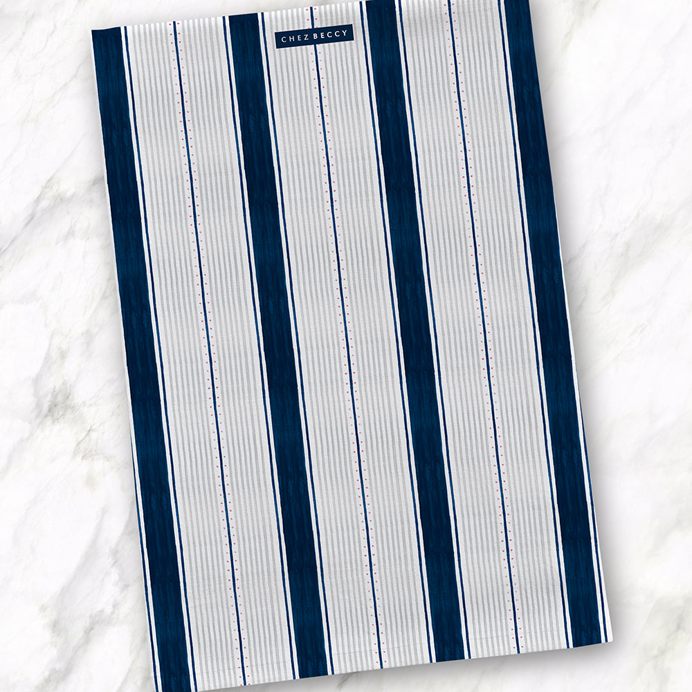 Summer Offer – Navy Floral & Stripe Tea Towel Set (Made in the UK)