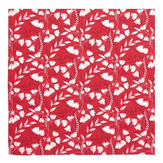Red and white floral cloth napkin