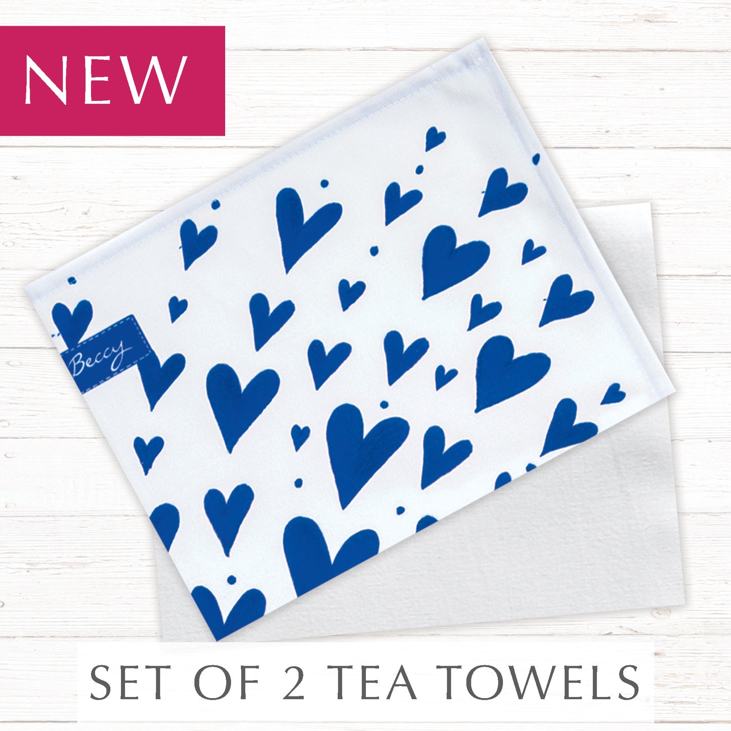 Set of 2 Tea Towels- Blue Hearts