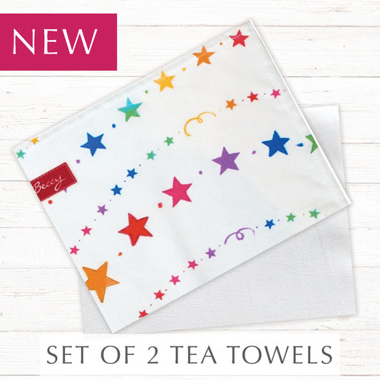 Set of 2 Tea Towels- Rainbow Stars