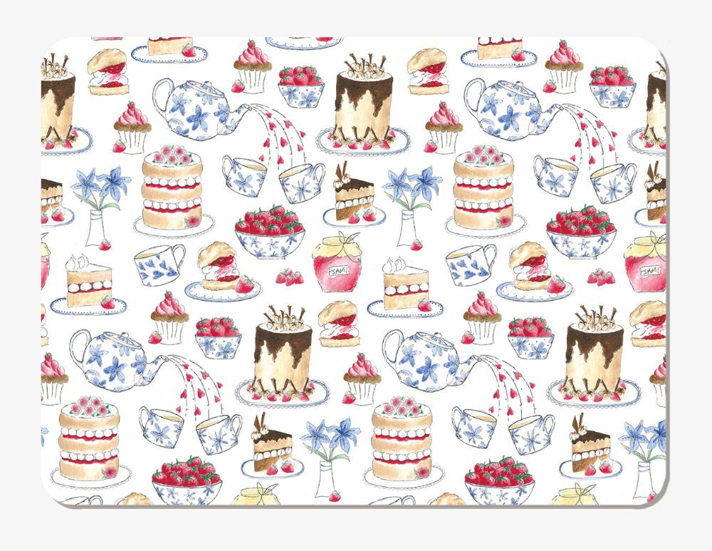 Placemat illustrated with afternoon tea icons