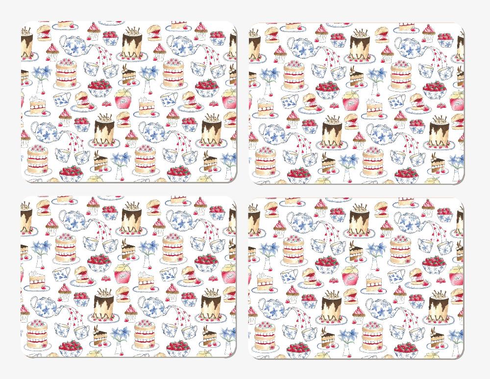 Set of 4 placemats illustrated with afternoon tea icons