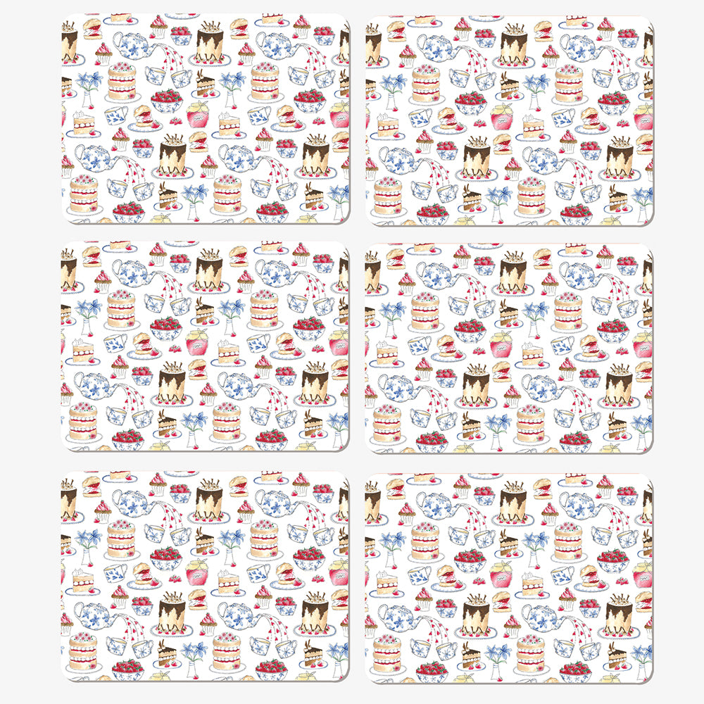 Set of 6 placemats illustrated with afternoon tea icons