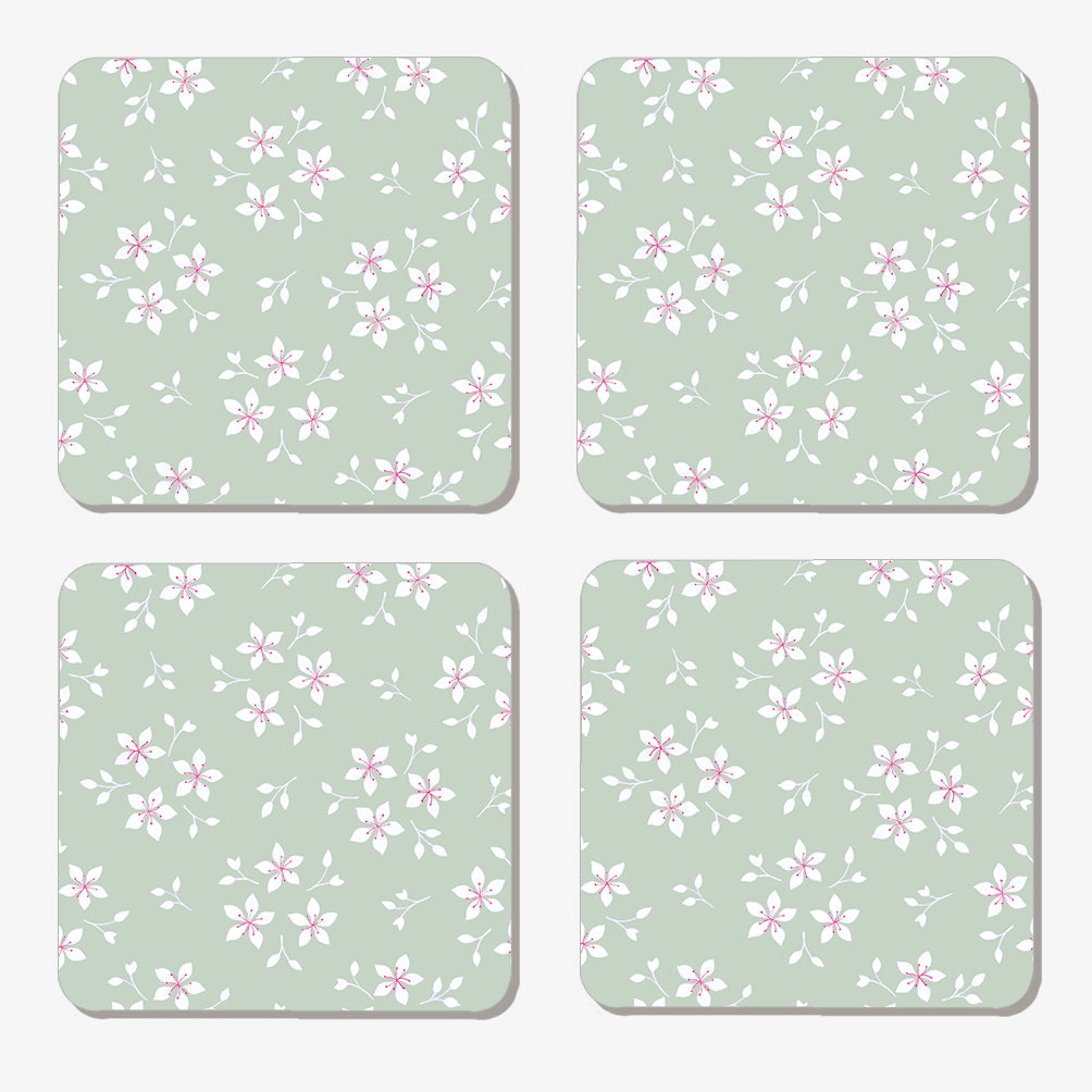 Set of 4 Green ditsy floral coasters