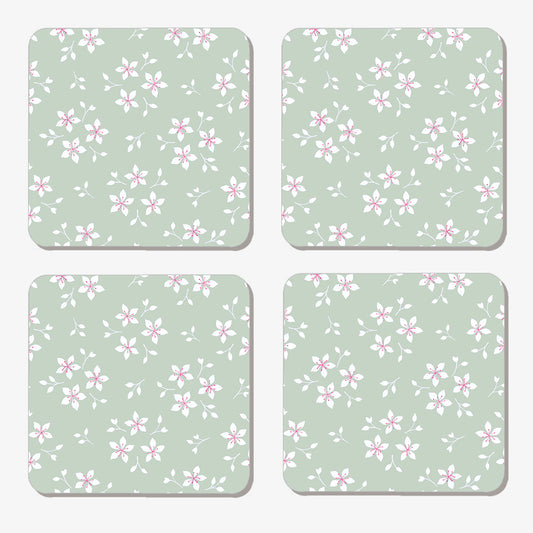Set of 4 Green ditsy floral coasters