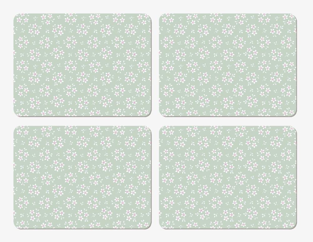 Set of 4 Green ditsy floral placemats