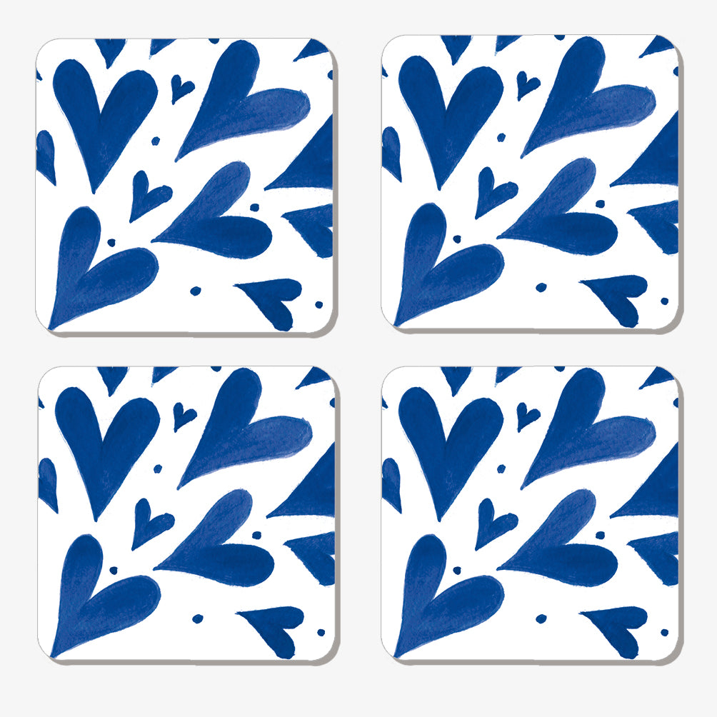 Set of 4 blue hearts coasters