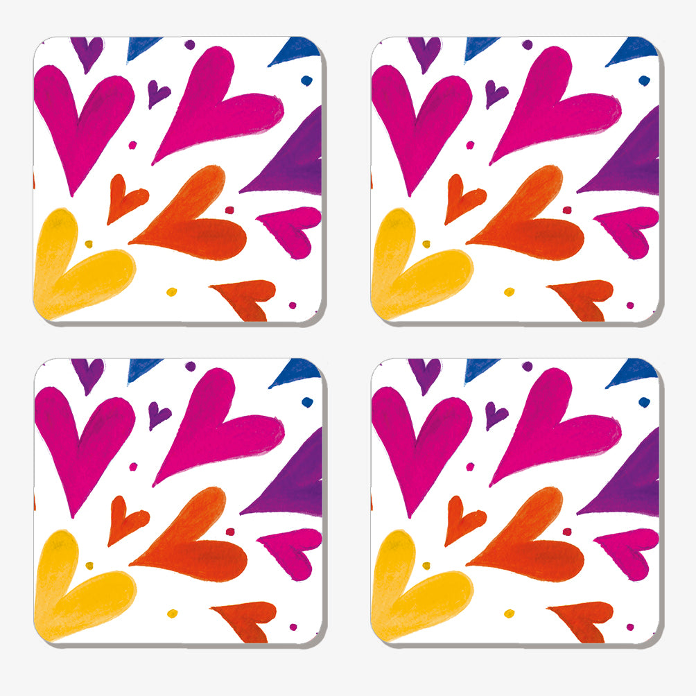 Set of 4 Rainbow hearts coasters