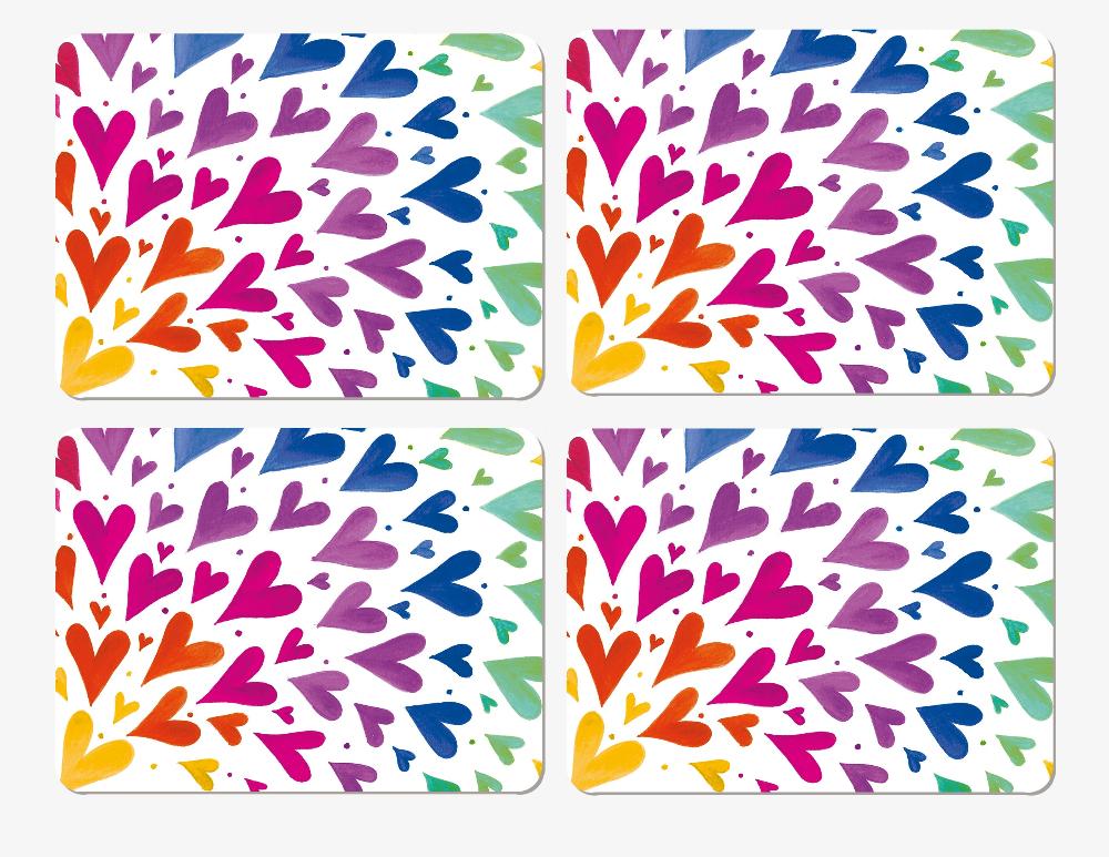 Set of 4 Rainbow hearts placemats