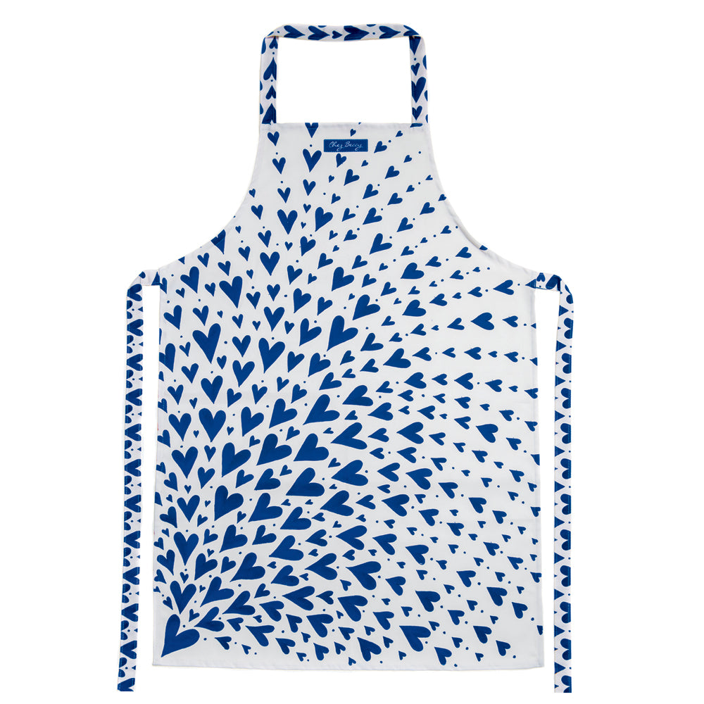 Blue Hearts apron, made in the UK