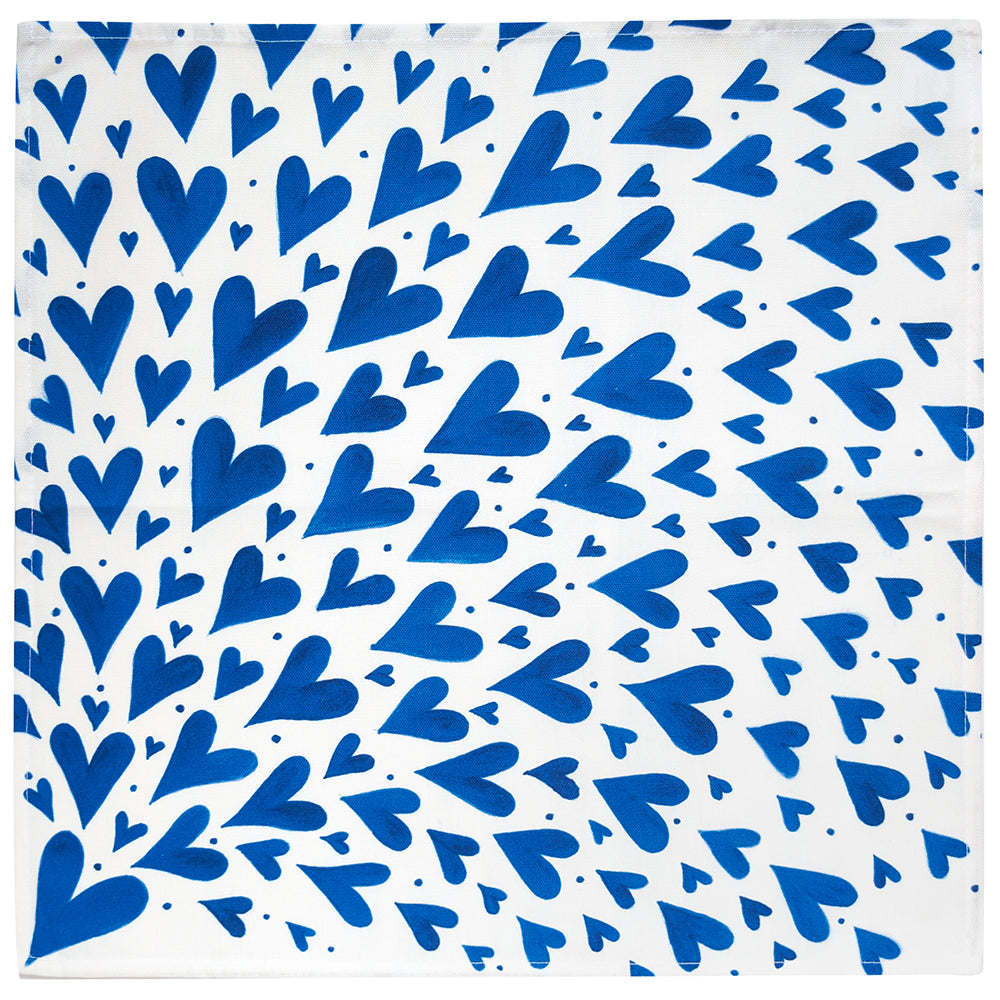 Blue hearts cloth napkin, made in the UK