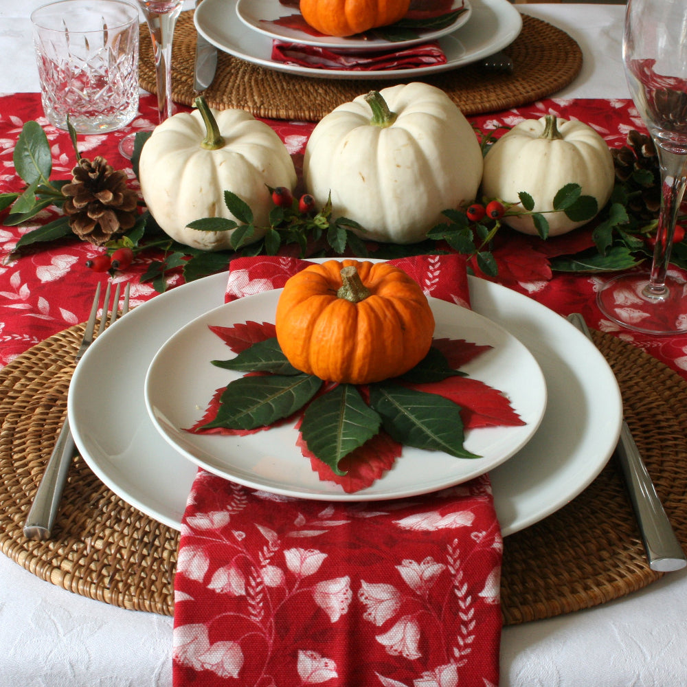 Table linens, Ruby Red Floral Napkins - Set of 2, made in Britain - Chez Beccy