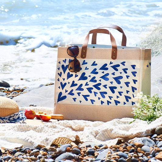 Blue Heart Luxury Canvas Shopper with Leather Handles