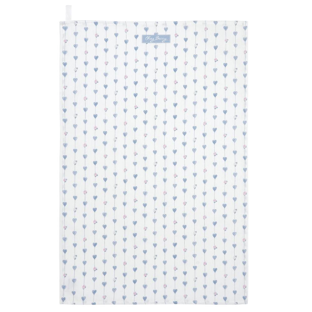 Grey Hearts & Roses Tea Towel – A 100% cotton kitchen towel featuring a delicate botanical hearts and roses design in soft grey, with an ivory hanging loop for convenience.