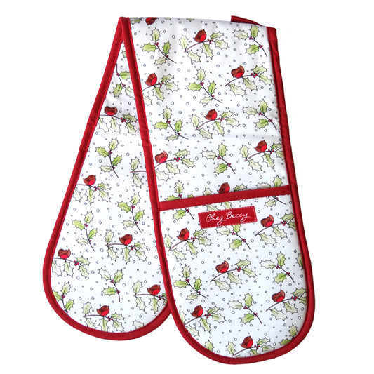 Christmas Robin Double Oven Gloves