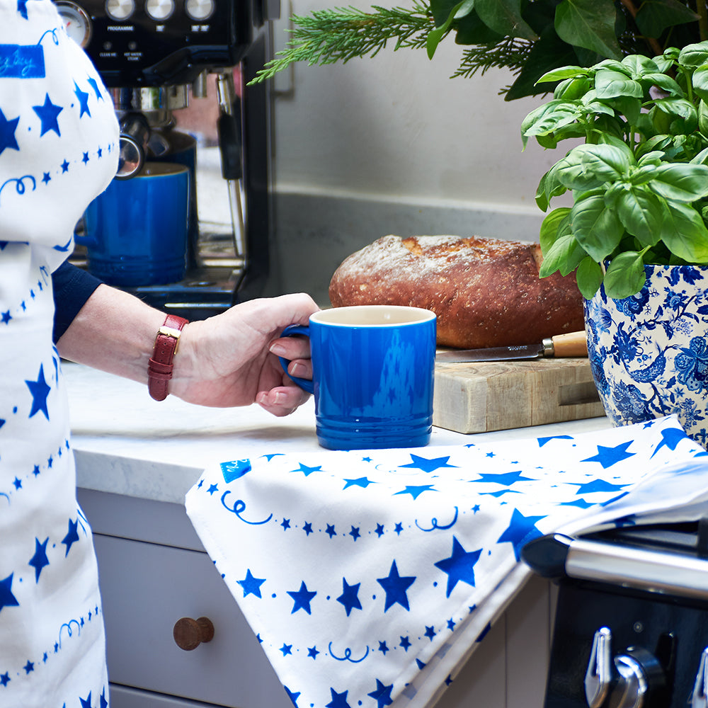Chez Beccy, Chez Beccy apron, blue star apron, blue apron, blue star tea towel, blue tea towel, sustainable homeware