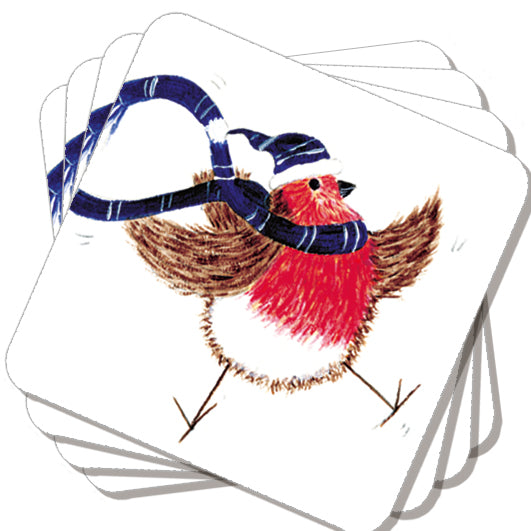 Large robin on set of 4 coasters