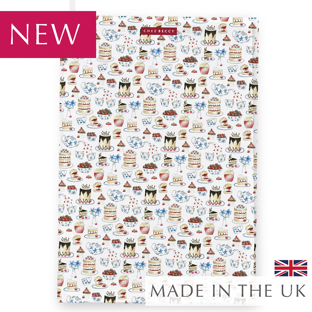 Illustrated tea towel with afternoon tea icons