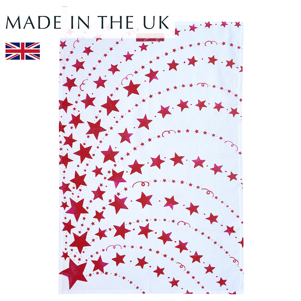 Red stars tea towel, made in the UK