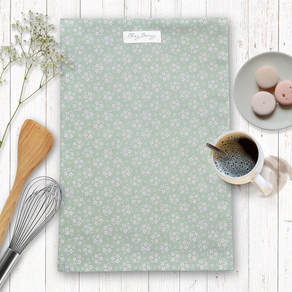 Green Ditsy Floral Tea Towel with baking items