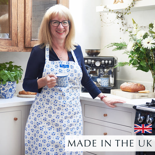 Blue Ditsy Floral Apron, made in the UK