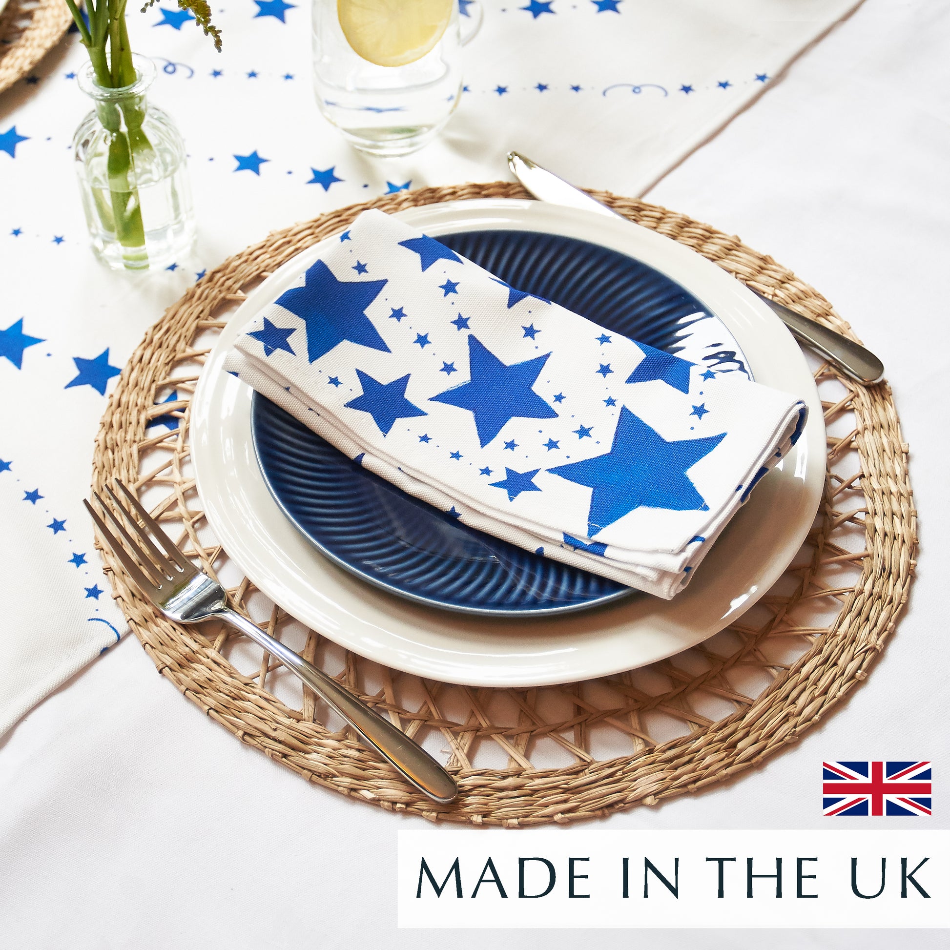 Blue stars cloth napkin, made in the uk