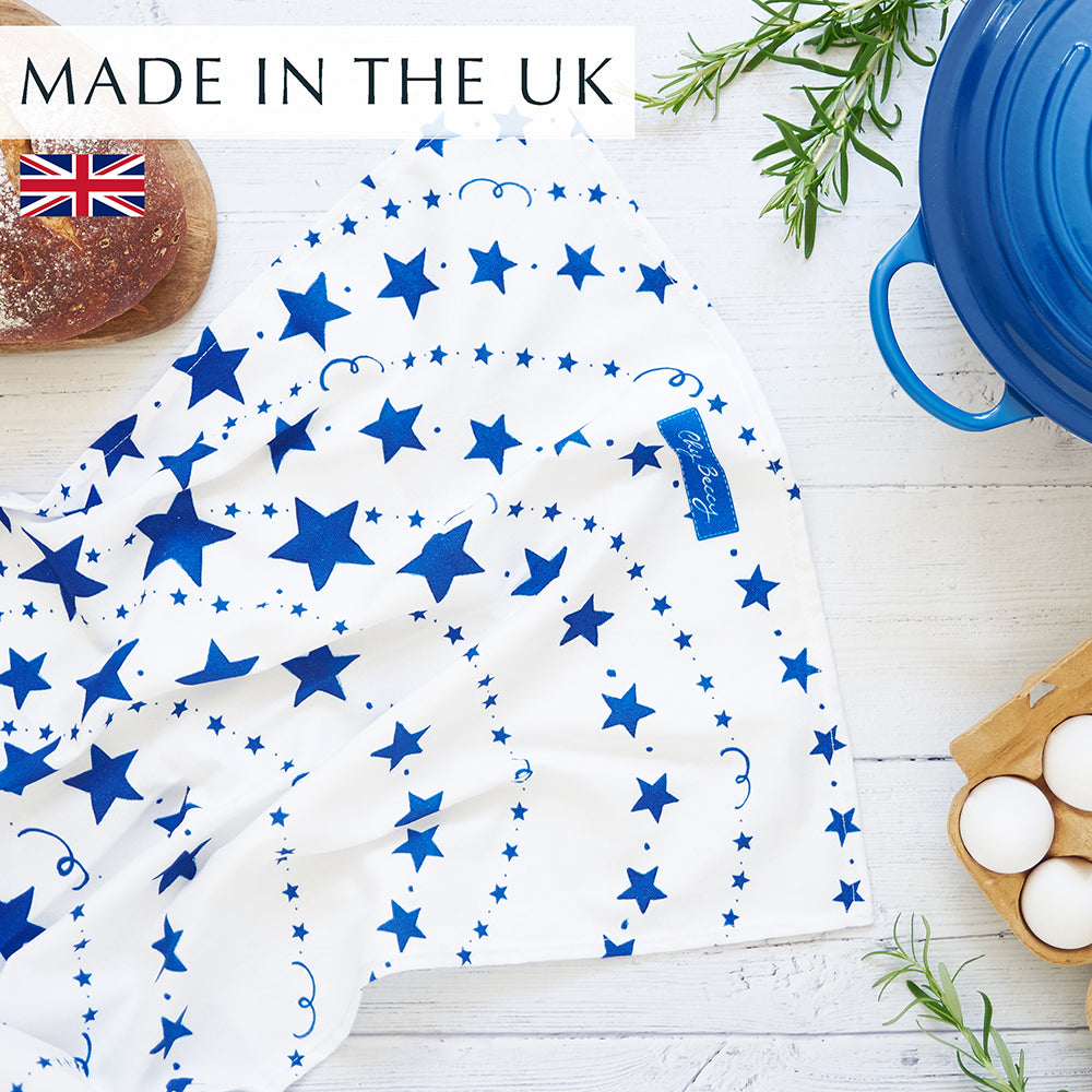 Blue Stars Tea Towel, made in the UK