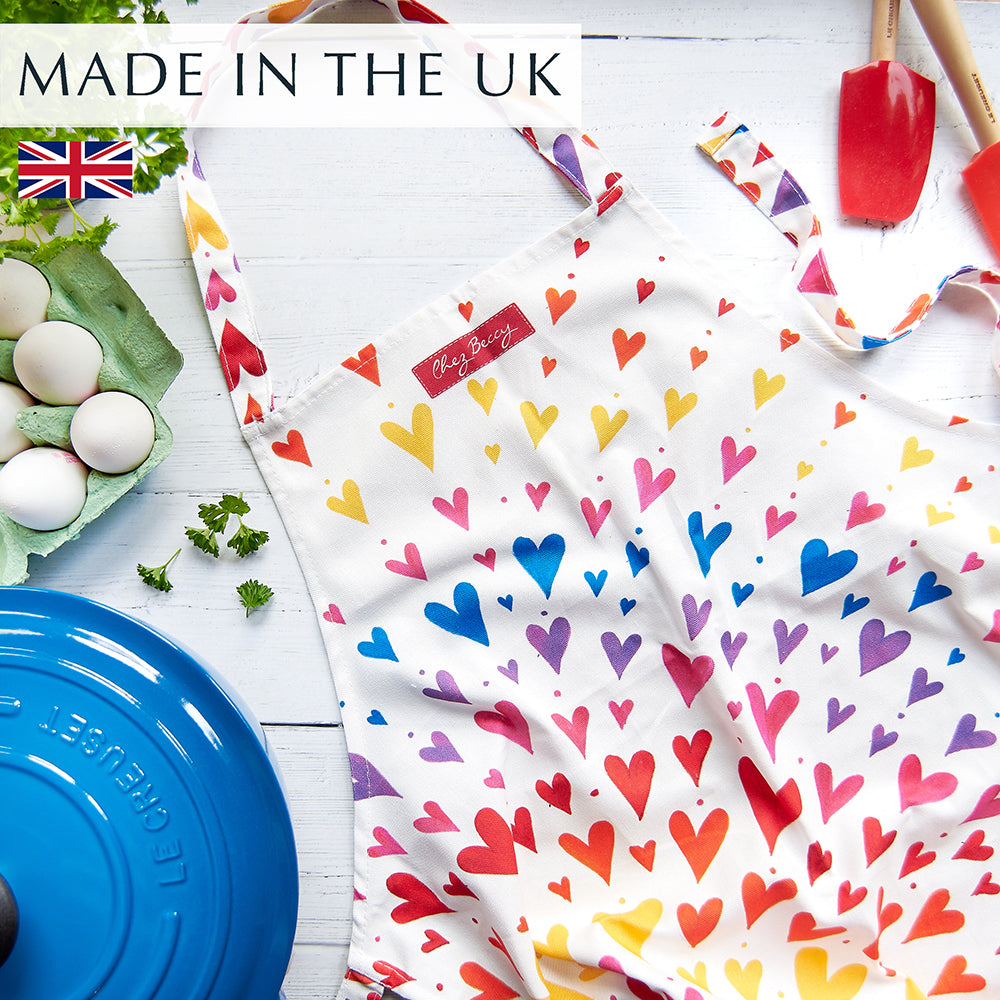Colourful Rainbow Hearts Apron, made in the UK