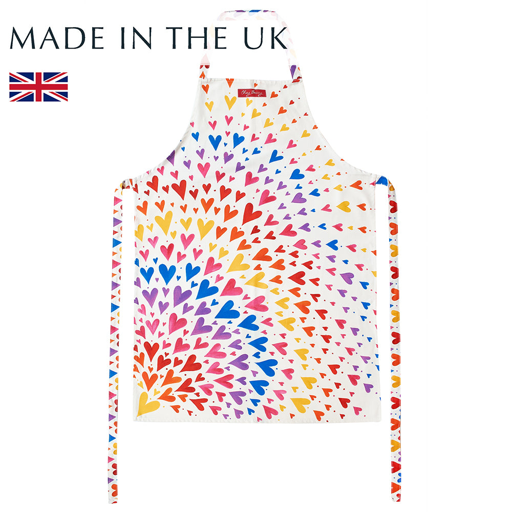 Colourful Rainbow Hearts Apron, made in the UK