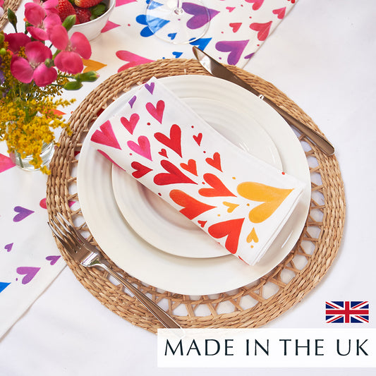 Rainbow hearts cloth napkin, made in the UK