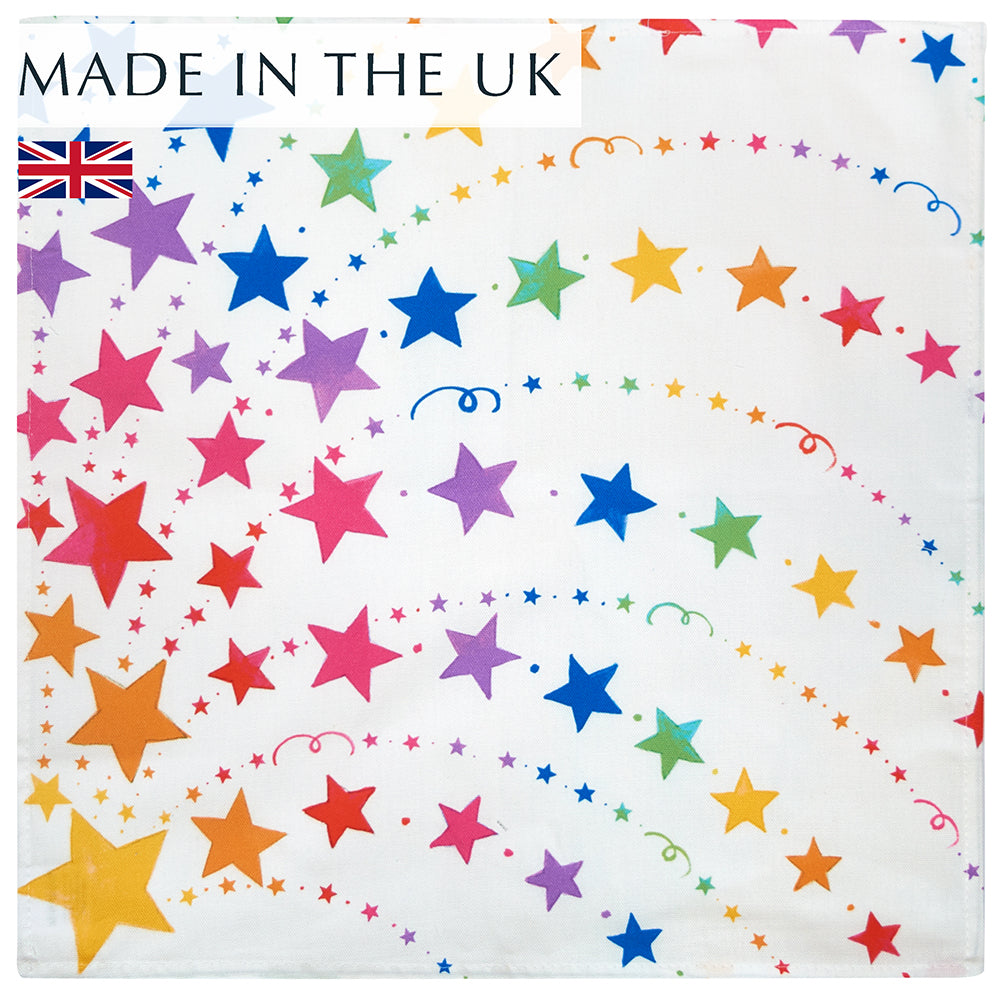 Colourful rainbow stars cloth napkin, made in the UK