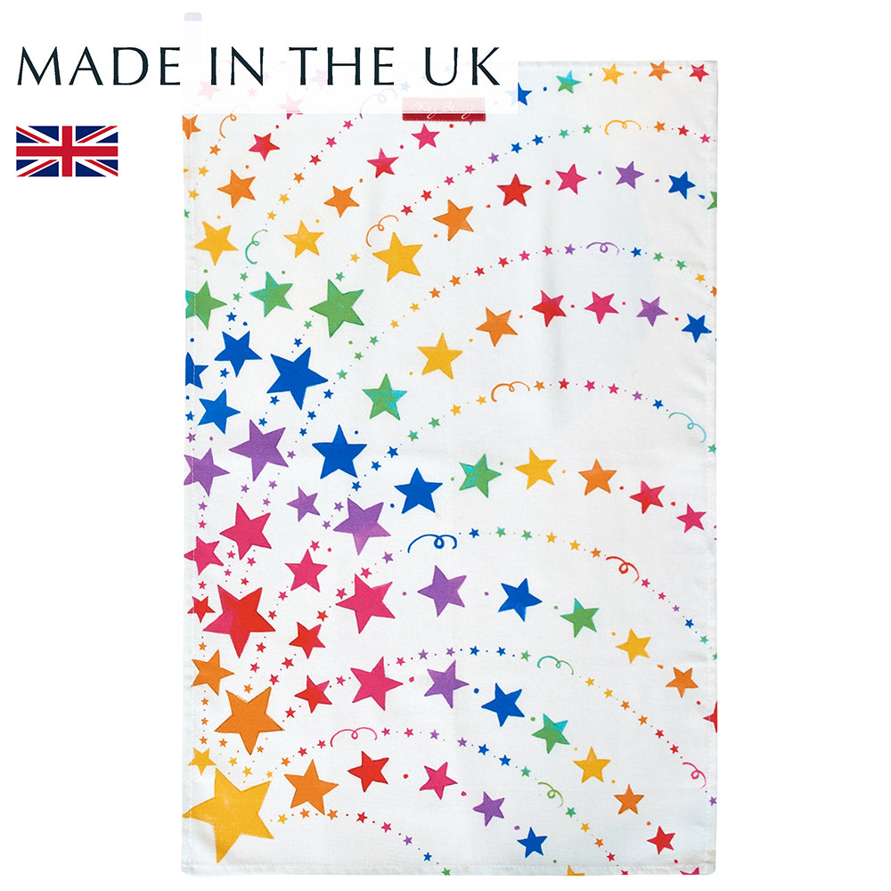 Colourful Rainbow Stars Tea Towel, made in the UK