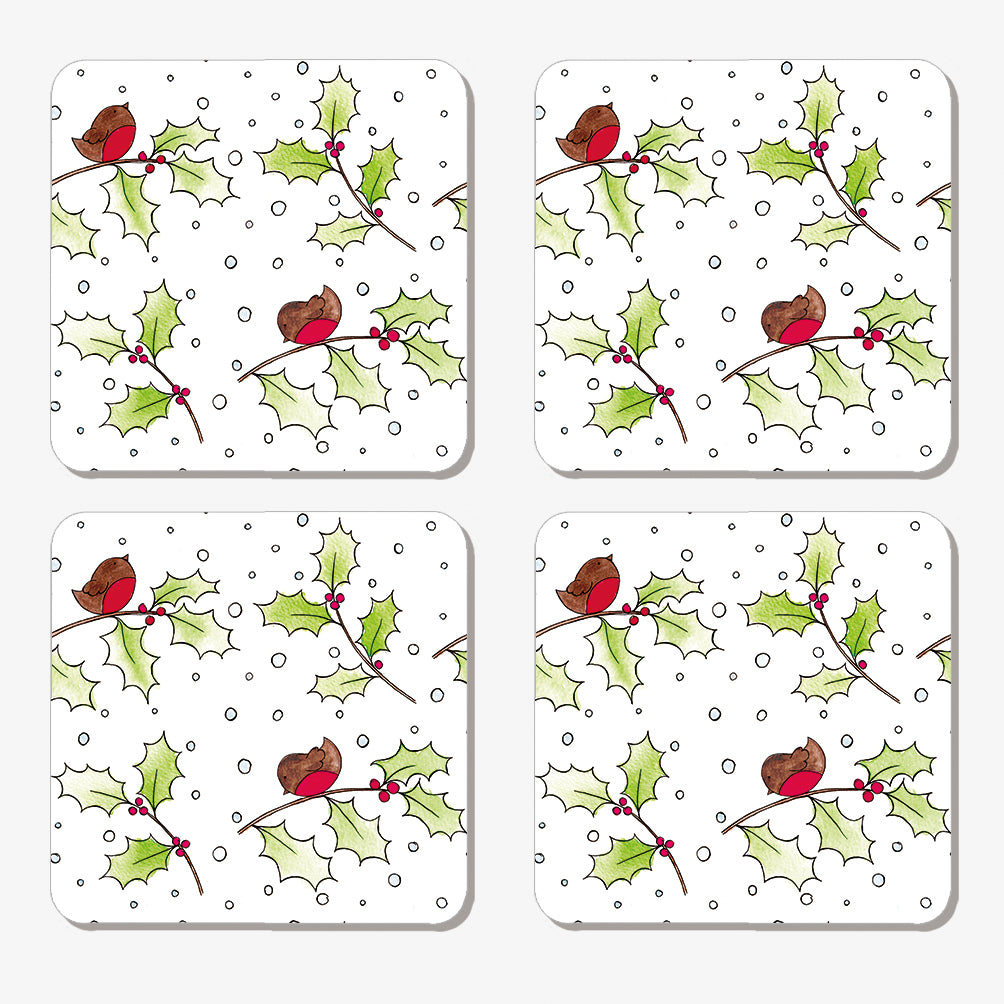 4 Christmas Robins Coasters