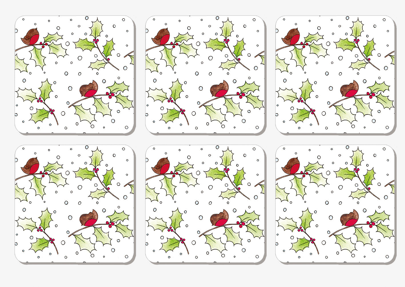 6 Christmas Robins Coasters