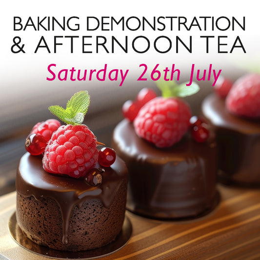 Baking Demonstration & Afternoon Tea event on Saturday, 26th Juy, featuring freshly baked chocolate cakes with chocolate icing. Join this baking demonstration and afternoon tea experience to learn delicious recipes and enjoy homemade treats.