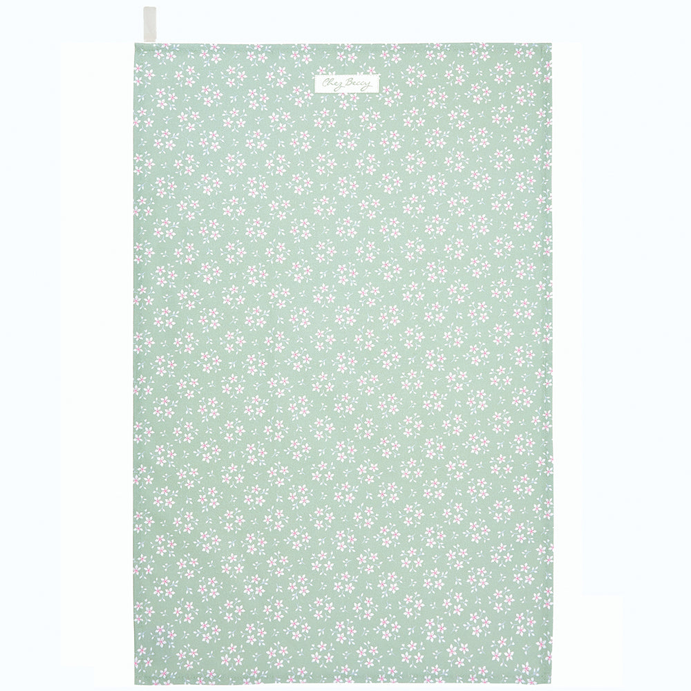 Green Ditsy Floral Tea Towel