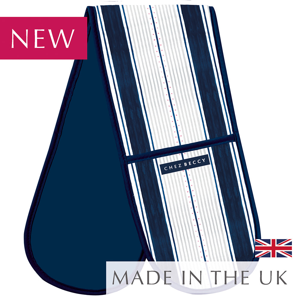 Navy and white stripe double oven glove