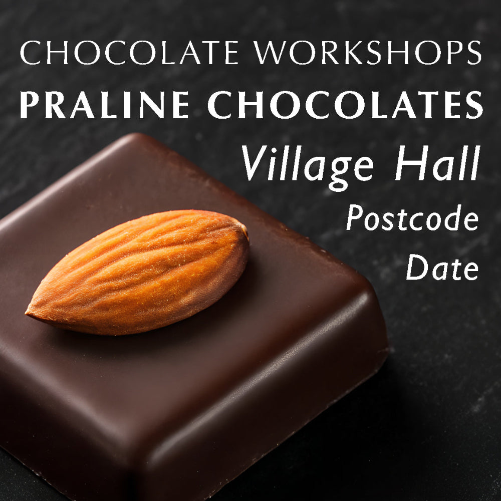 Chez Beccy's Praline Chocolate Workshop in Oxfordshire featuring a handmade praline chocolate topped with a whole almond.