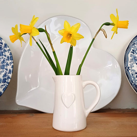 Small White Embossed Heart Ceramic Jug