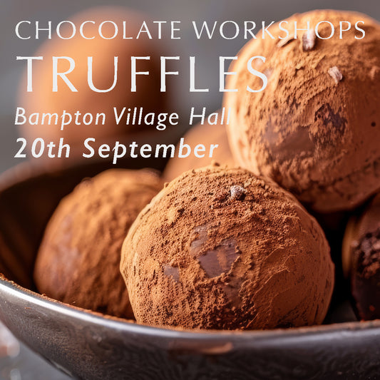 Handmade chocolate truffles promoting Chez Beccy's Chocolate Truffle Workshop, where guests learn to make artisan chocolate truffles from scratch.