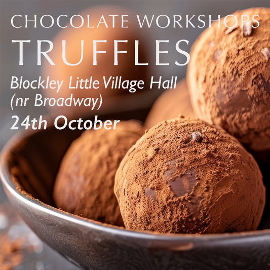 Handmade chocolate truffles promoting Chez Beccy's Chocolate Truffle Workshop, where guests learn to make artisan chocolate truffles from scratch.
