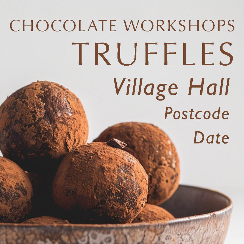 Handmade chocolate truffles promoting Chez Beccy's Chocolate Truffle Workshop, where guests learn to make artisan chocolate truffles from scratch.
